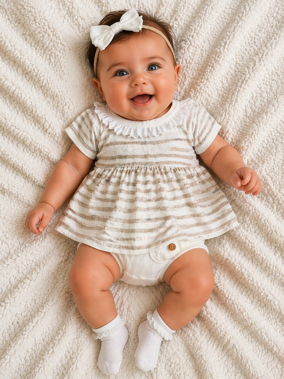 Organic Beige and White Stripe Set