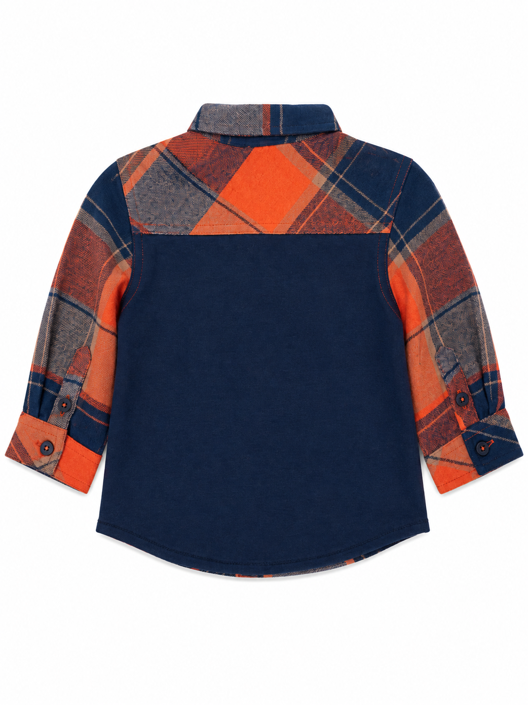 Long-Sleeve Rust Blue Plaid Shirt