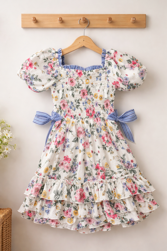 Stripe Floral Side Cutouts Dress