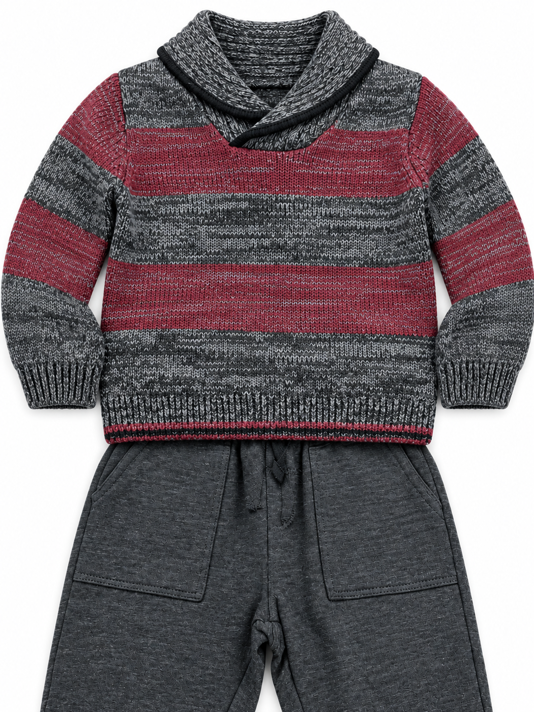 Roll Neck Grey and Burdandy Sweater Set