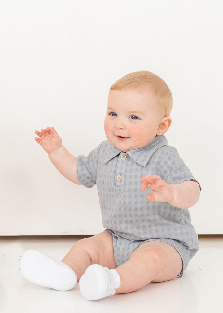 Blue Checkmate Boys Romper