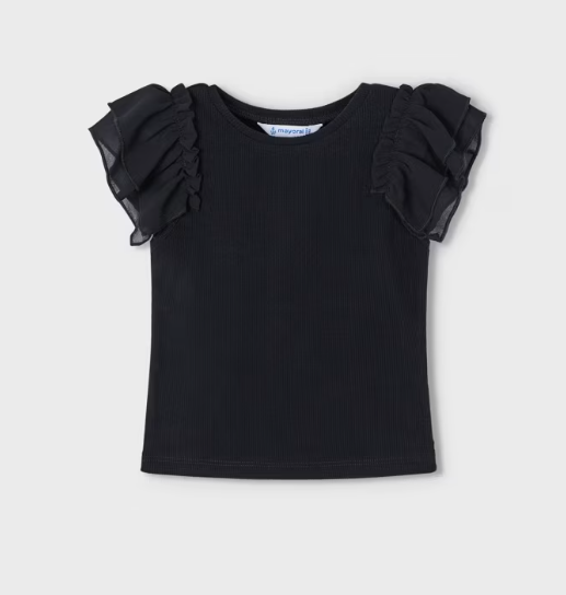 3013 BLK Ribbed W/Ruffled Sleeve