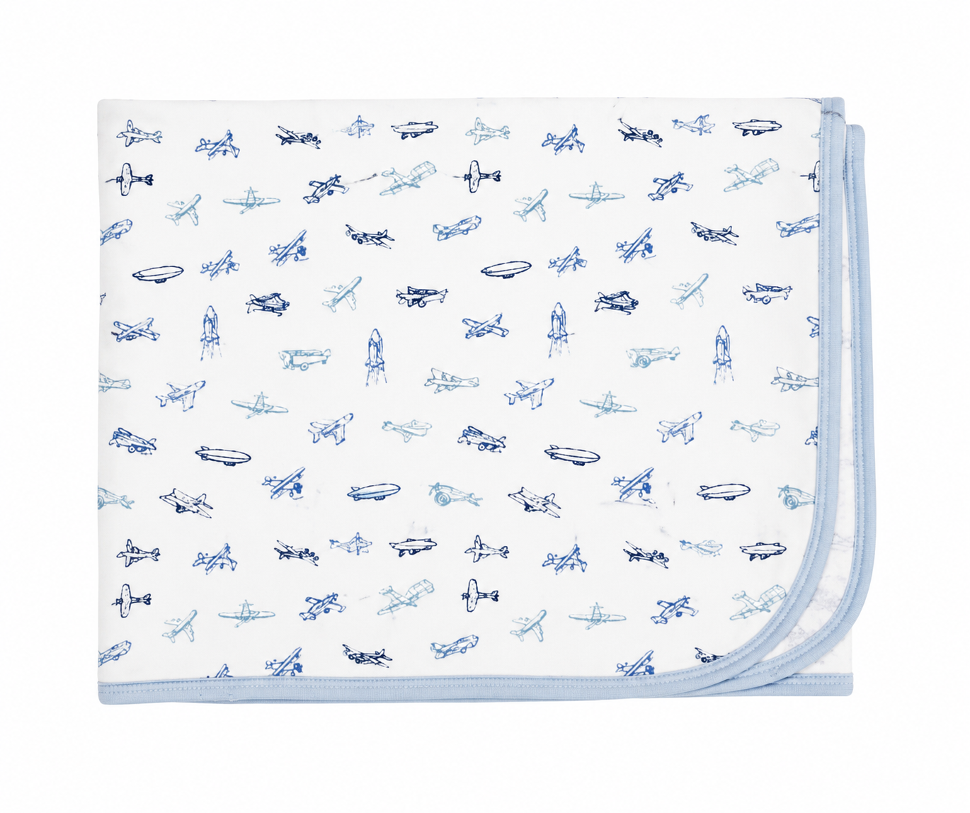 Baby blanket with airplane pattern on a white background