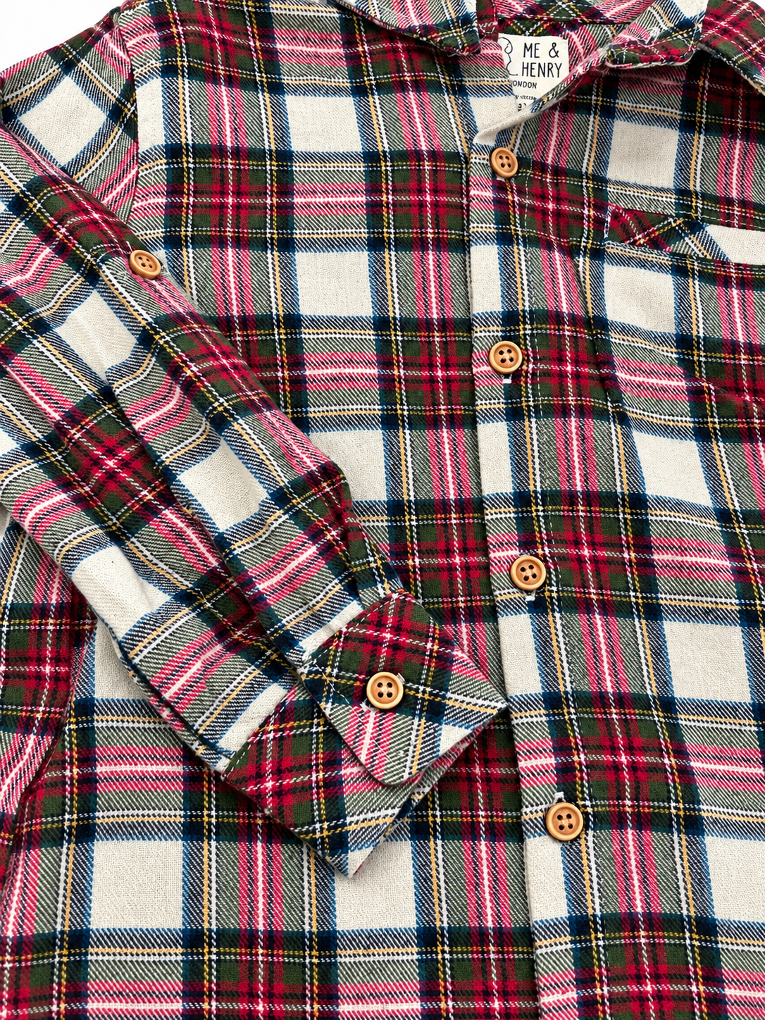 Woven Plaid Shirt Cream Green