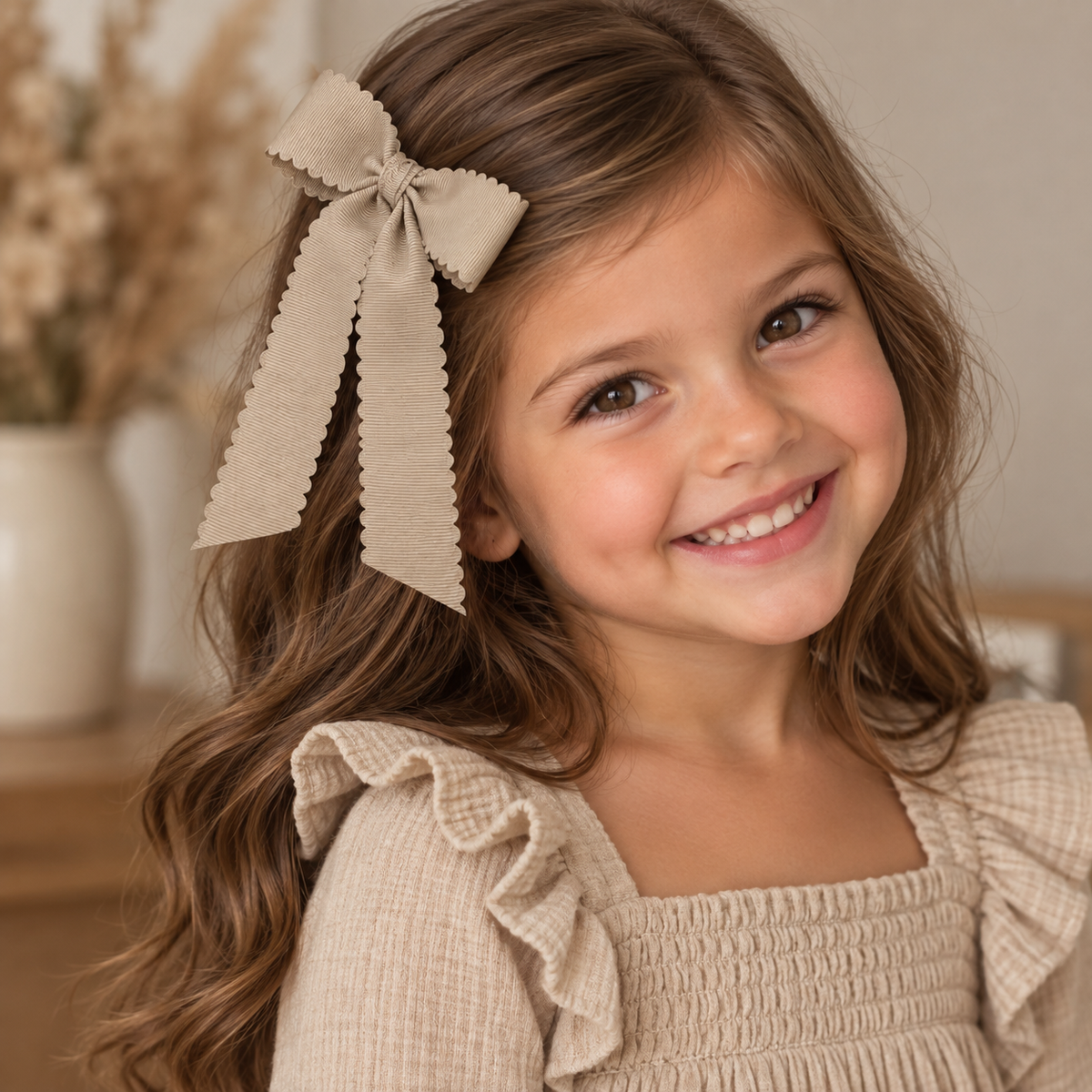 Medium Scalloped Hair Bow W/ Tails
