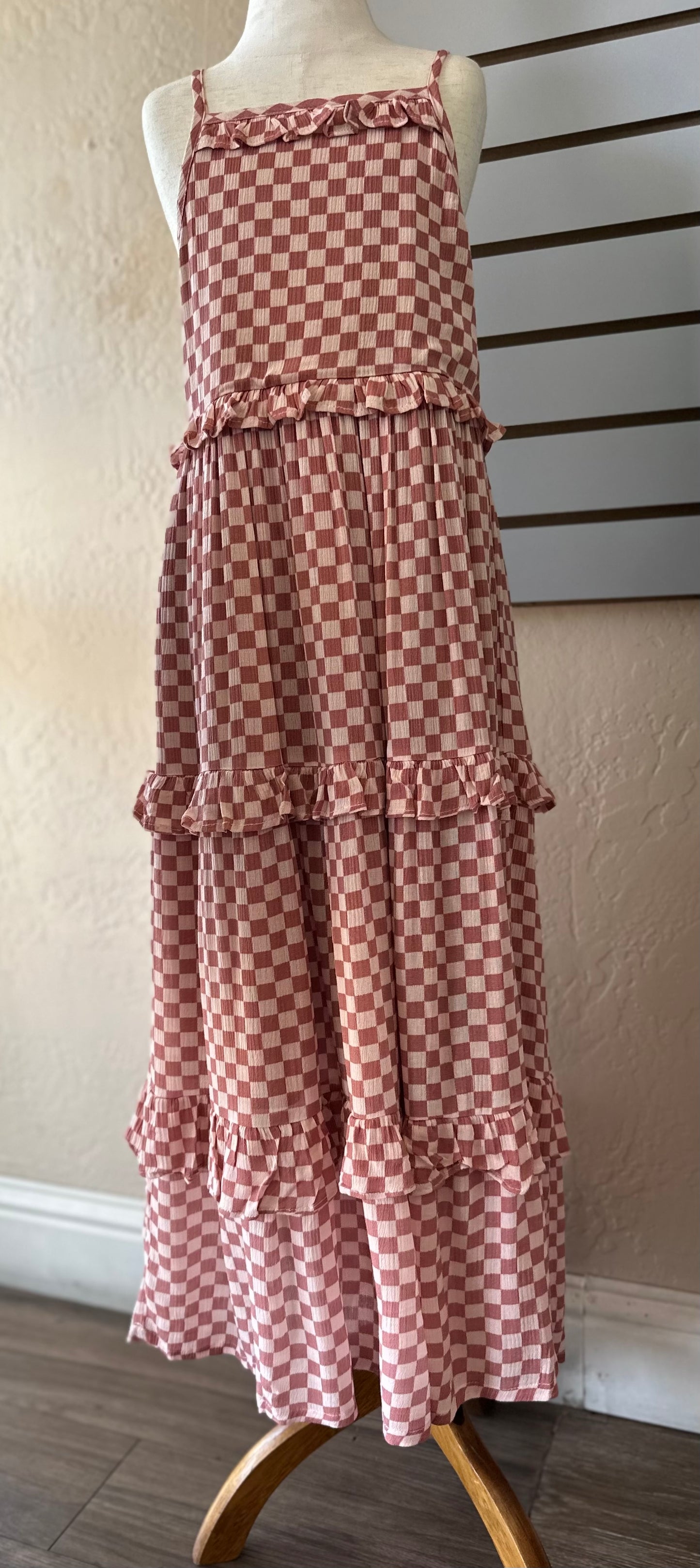 Strawberry Checked Ruffle Maxi