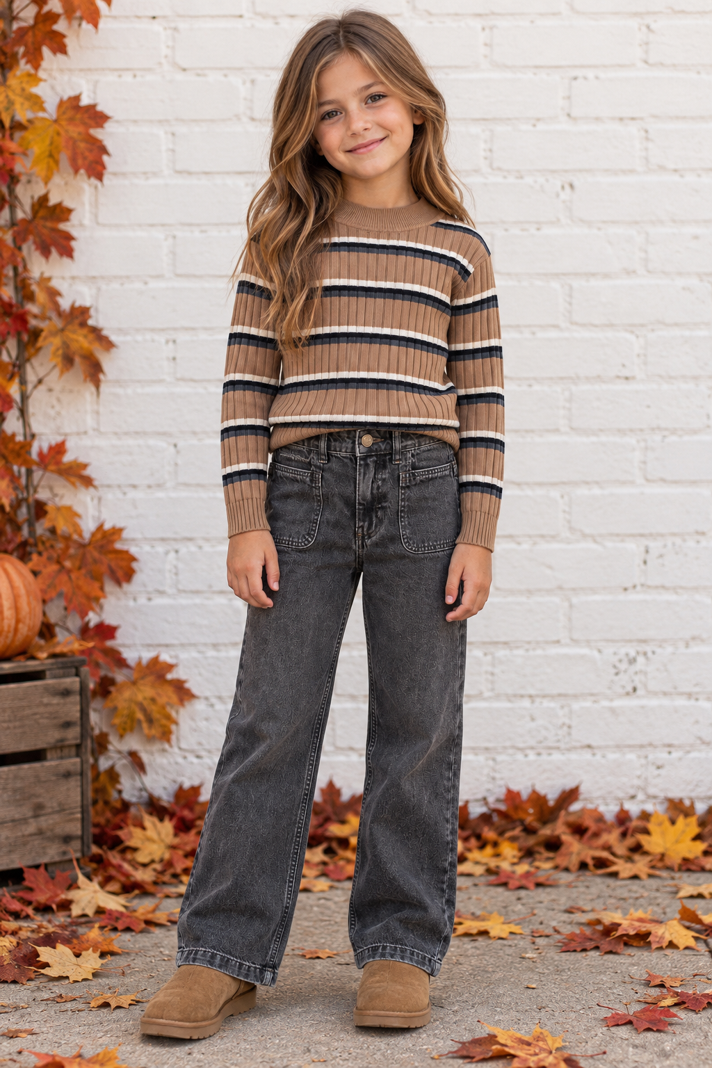Camel Striped Knit Mockneck Sweater