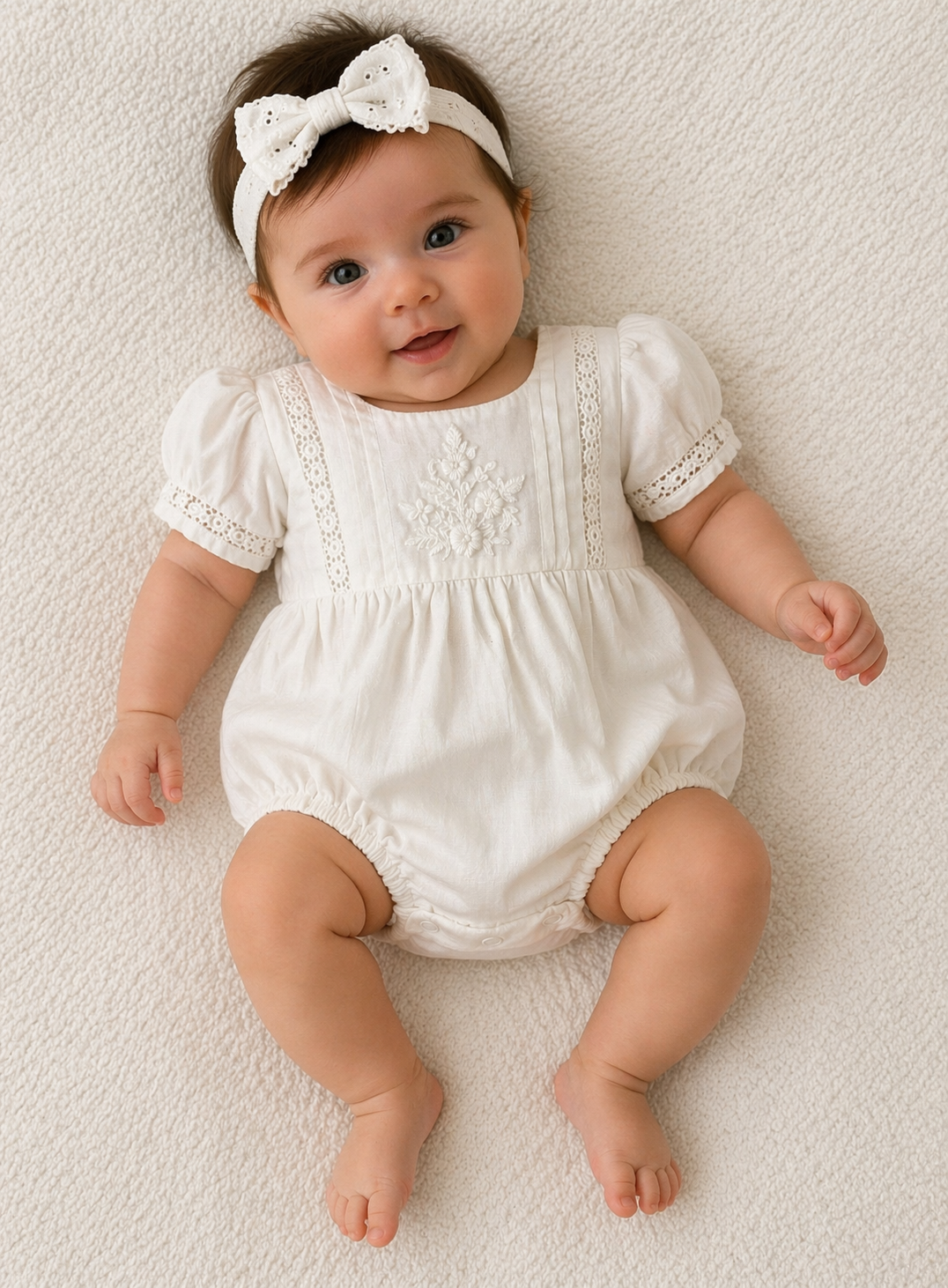 White Linen  Bubble W/Lace