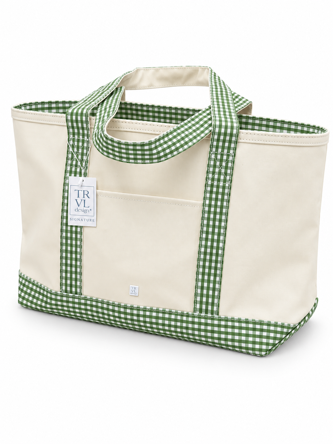 Medium Tote Natural with Gingham Moss Trim