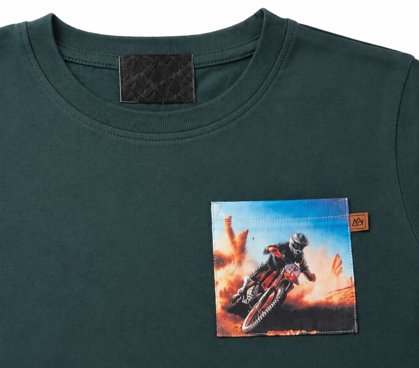 Dark Green T-shirt with Dirt Bike Rider Pocket