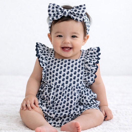 Everly Blue Floral Romper and Headband