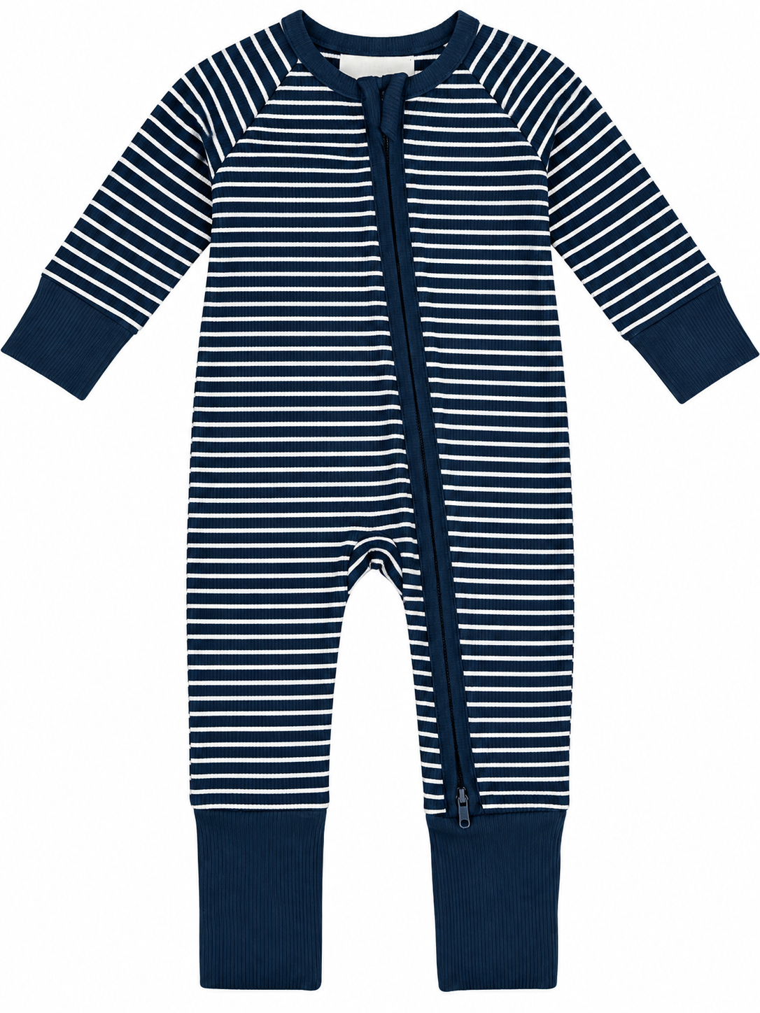 Navy Striped Zipper Footie