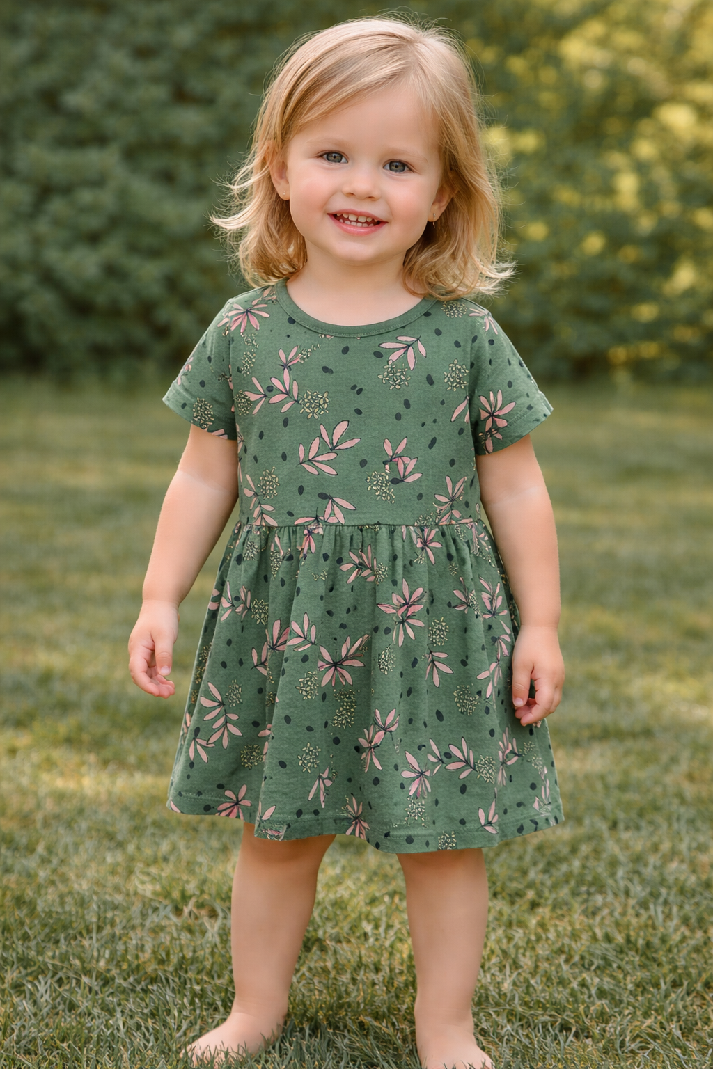 Olive Floral Twirl Dress