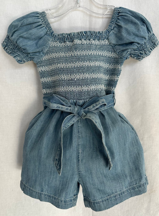 Sky Smocked Denim Romper