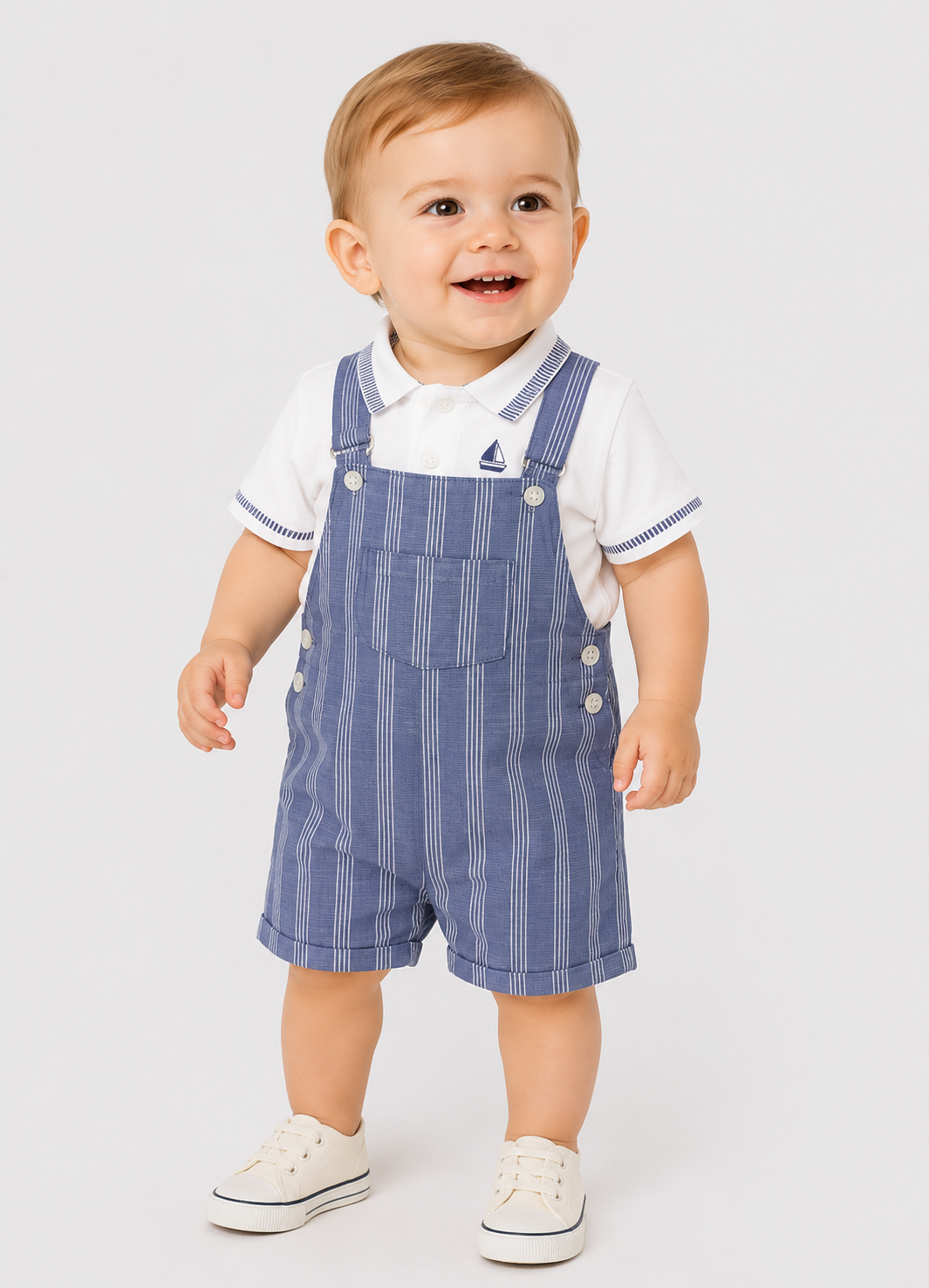 Linen Striped Boy Overall