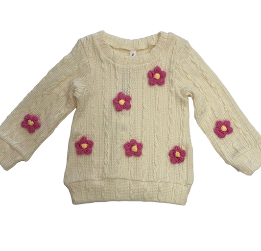 Off-White Sweater with Hot Pink Flowers