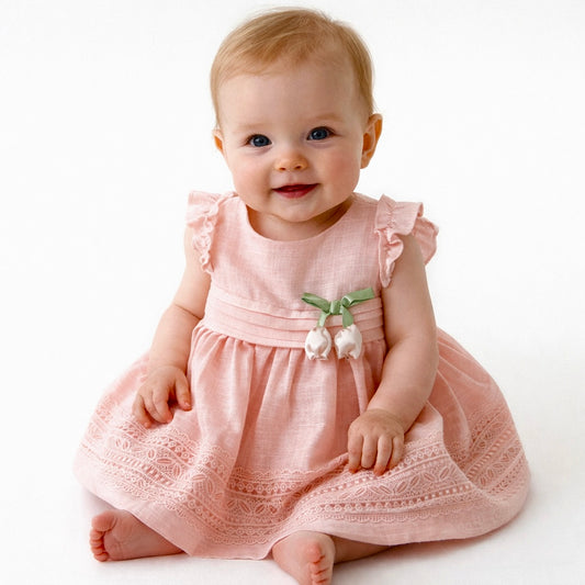 Pink Linen Dress w/ Pink Flower