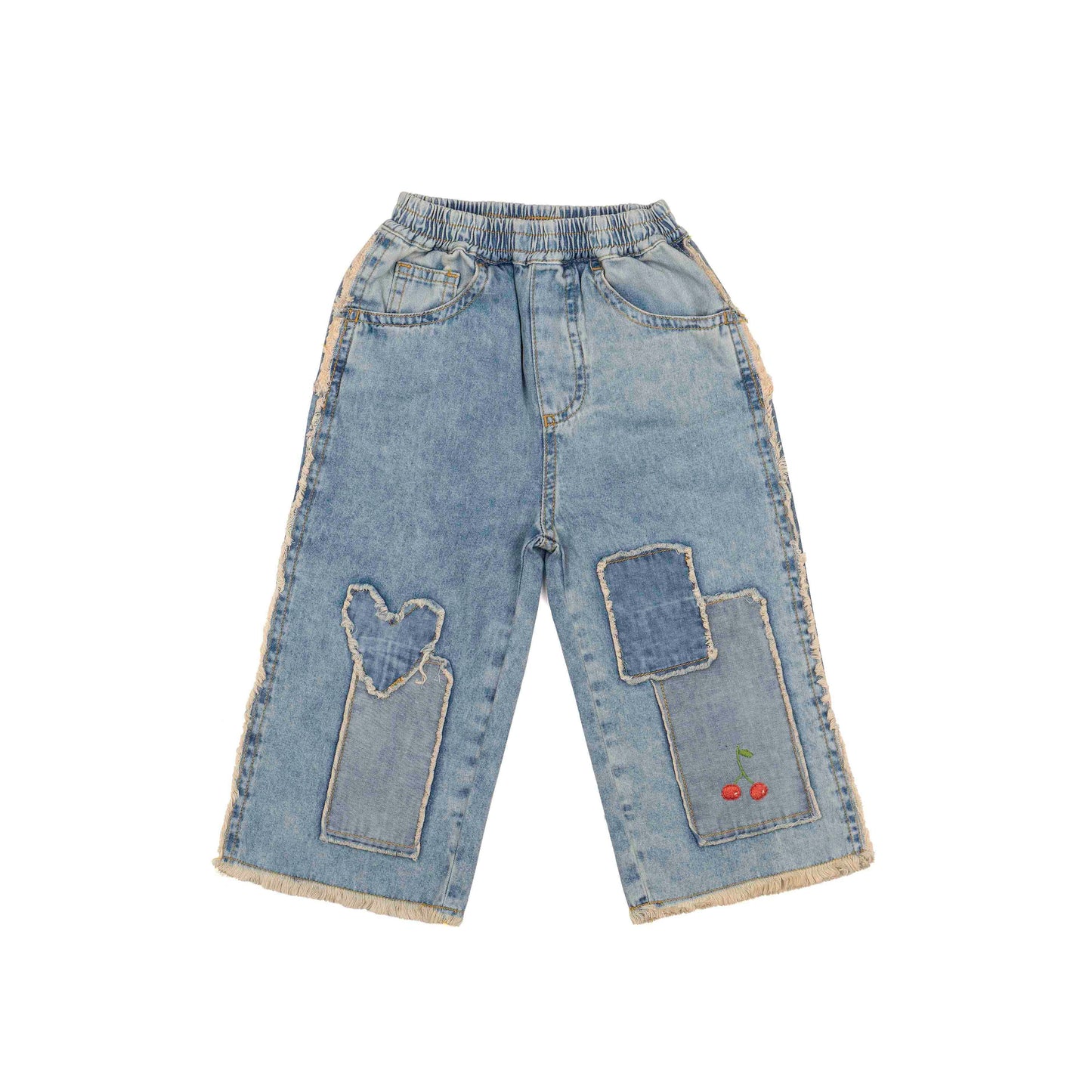 Patchwork Heart Denim Pants