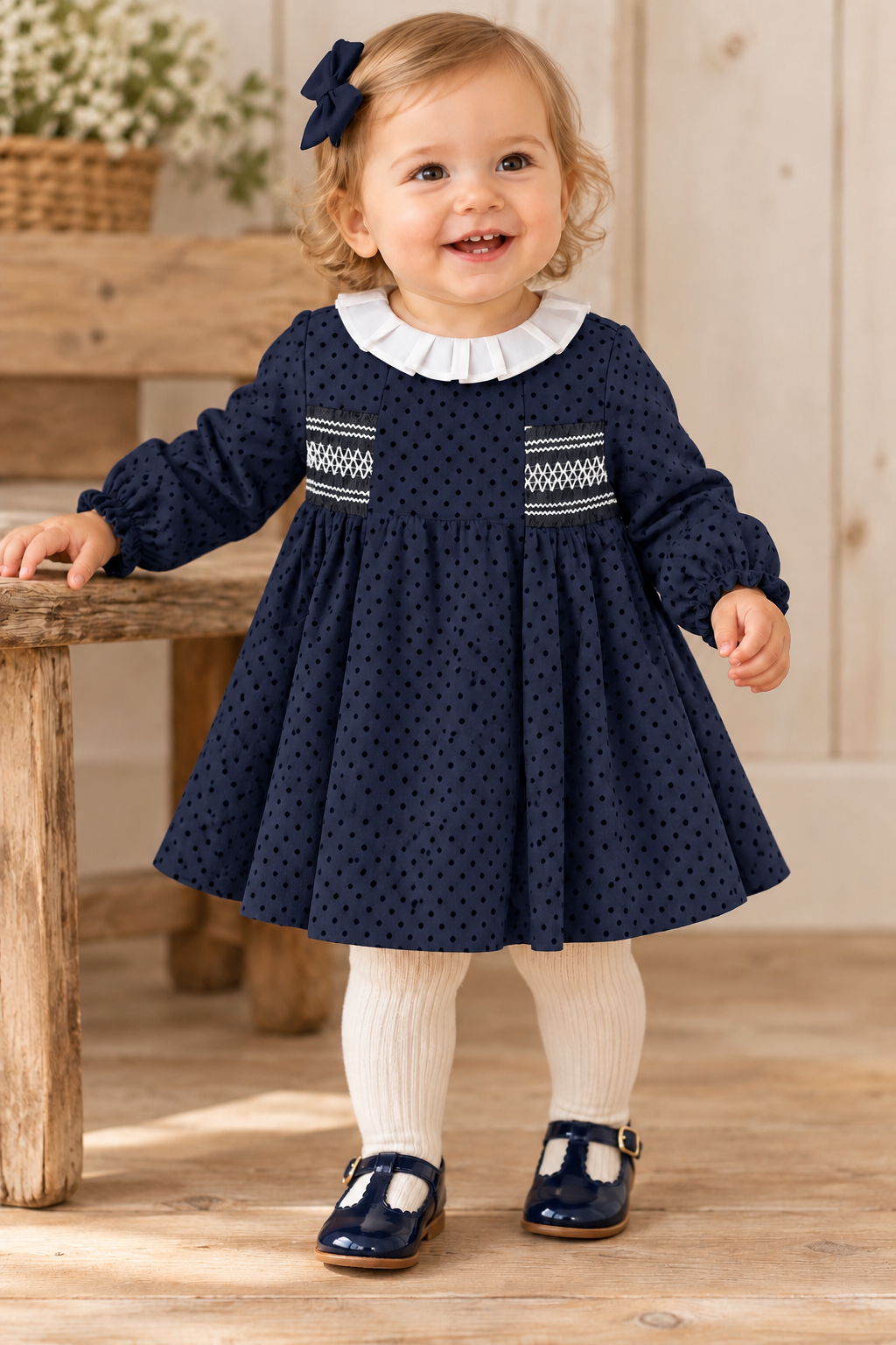 Navy Flocked Dress