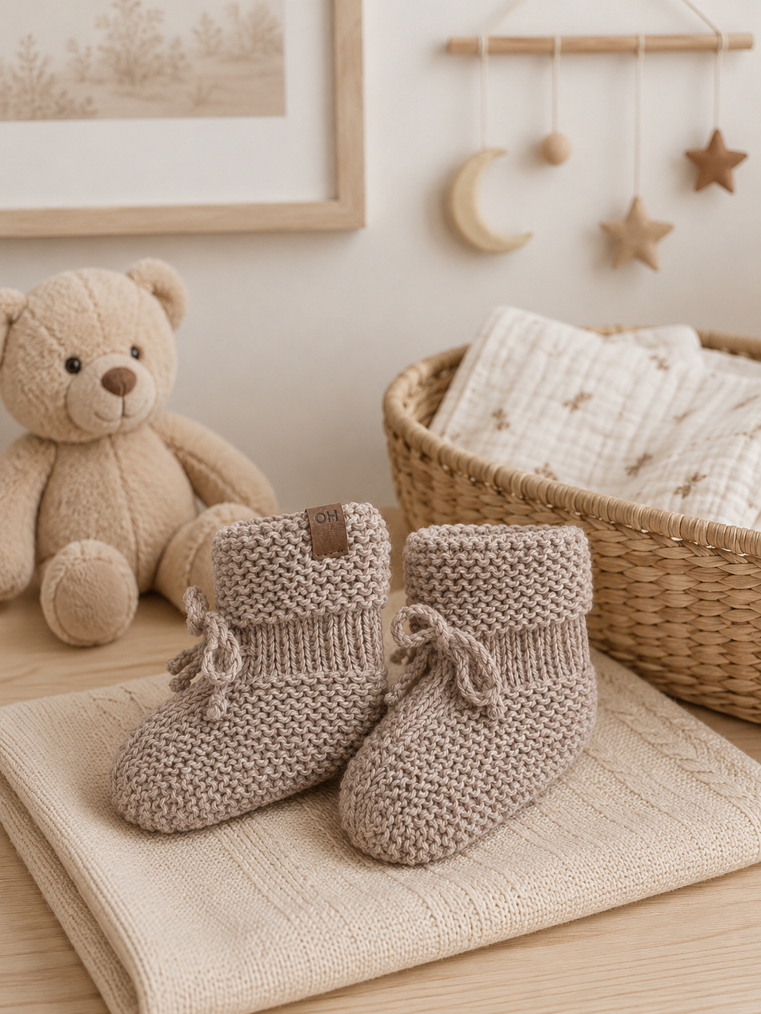Heathered Almond Knit Booties