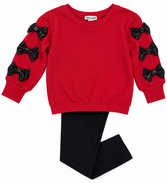 Shiny Bow Sweatshirt Set