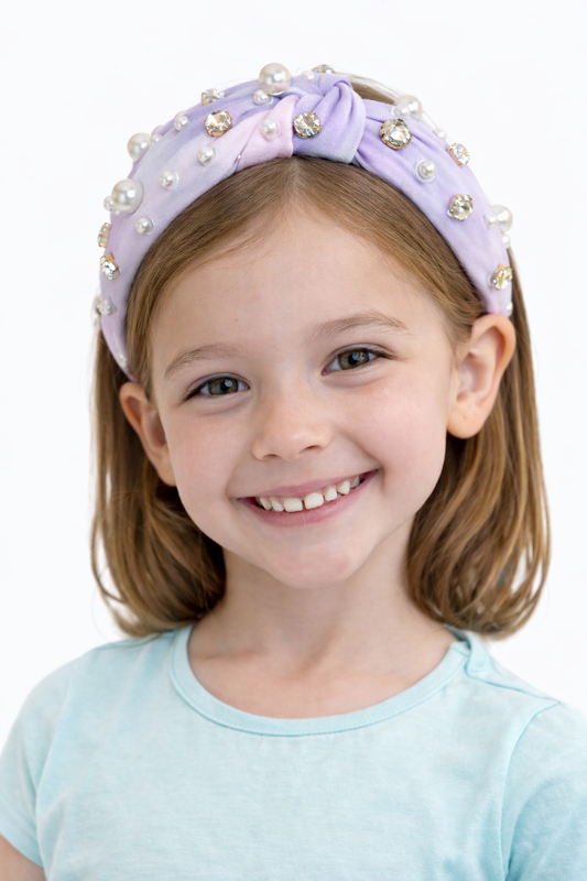 Die Dye Purple Fabric with Bling and Pearls Headband