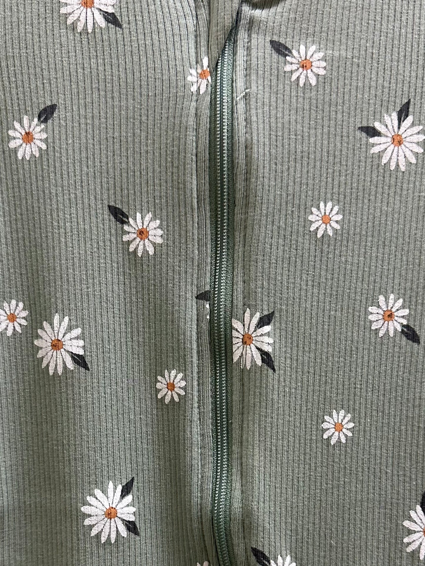 Green Knit Footie with Daisies