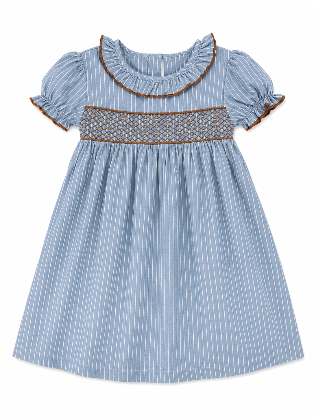 Blue Pinstripe Smocked Dress