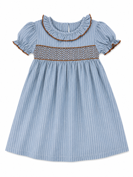 Blue Pinstripe Smocked Dress