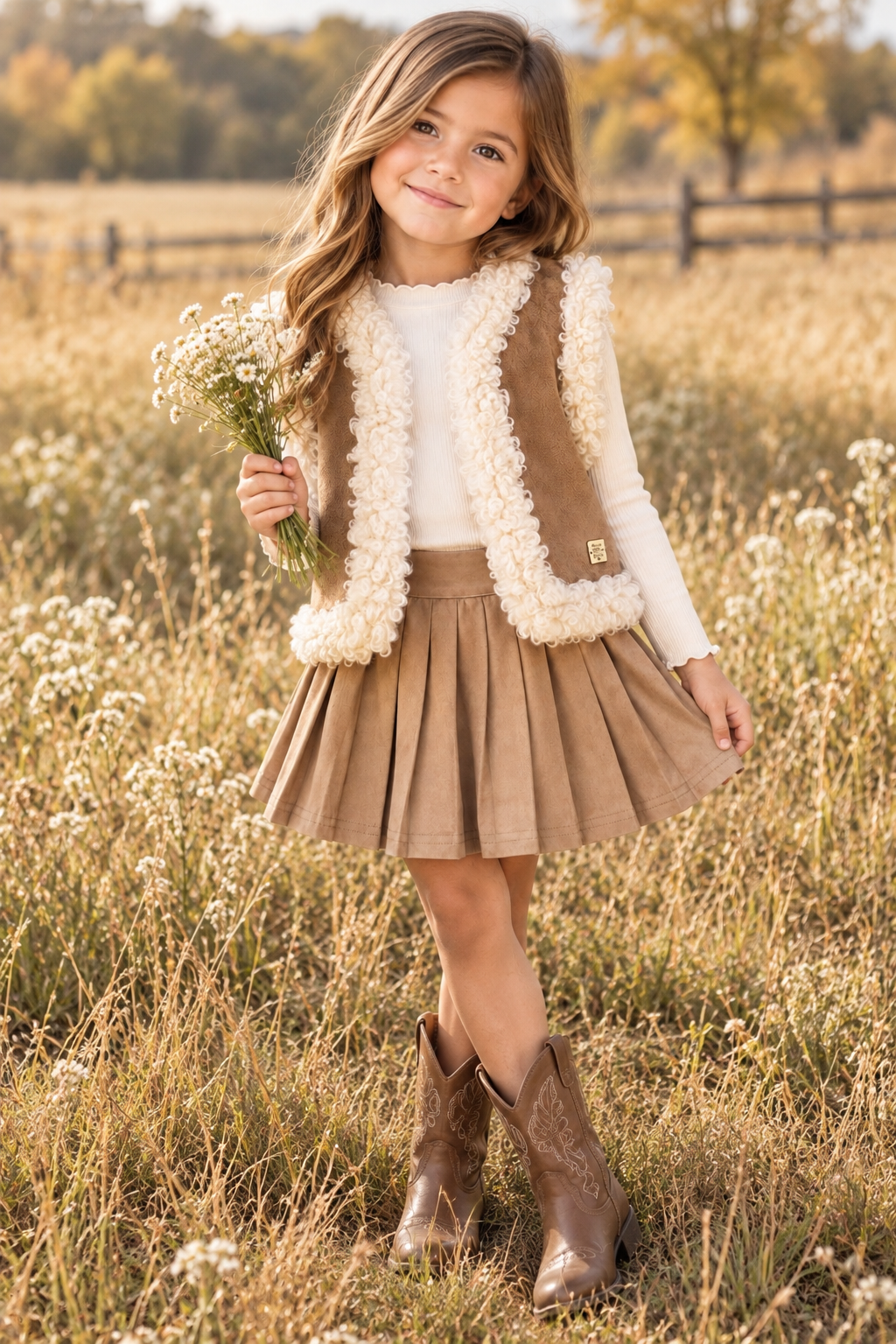Pleated Brown Sued Skirt