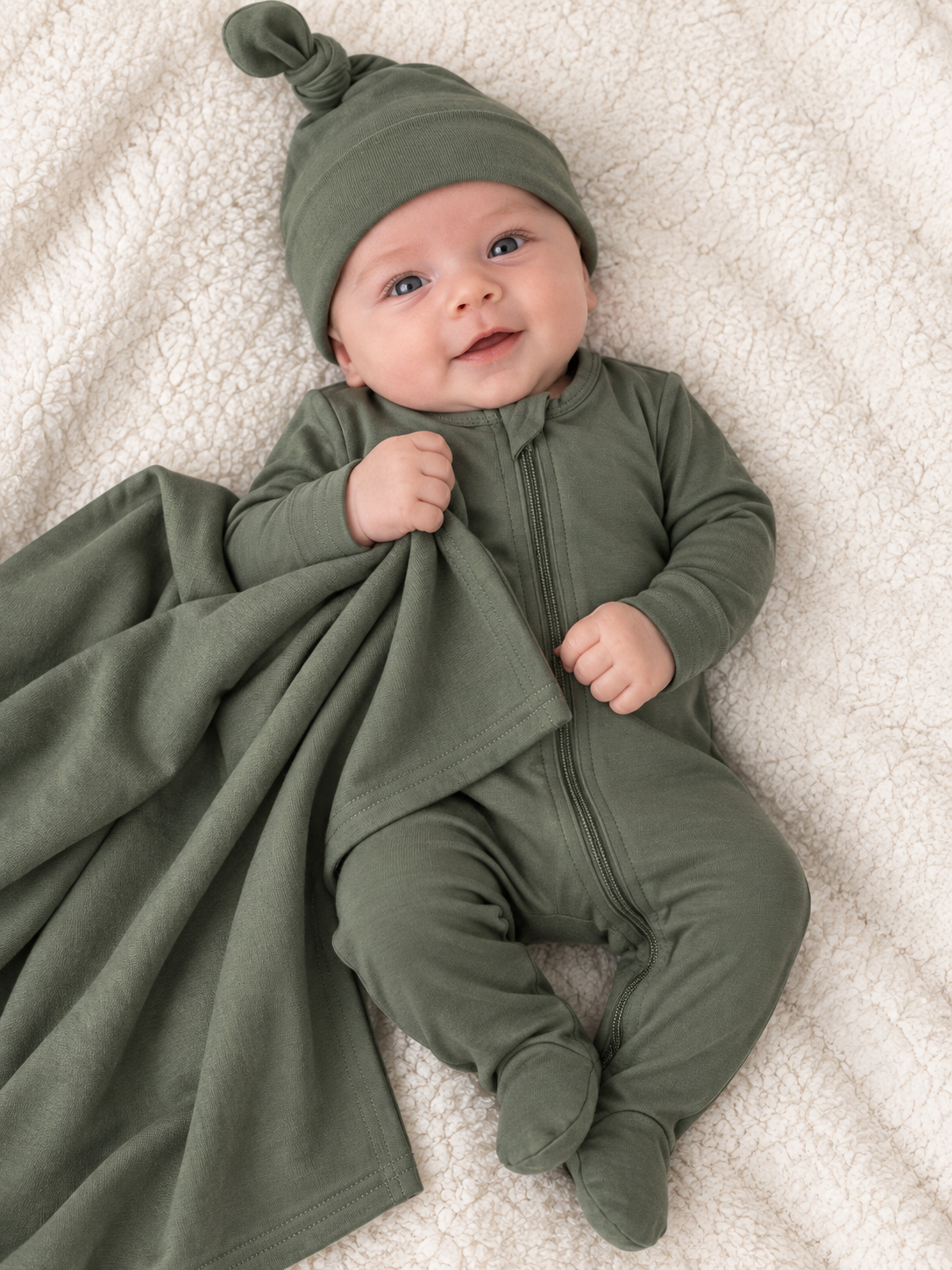 Olive Bamboo Zipper Footie
