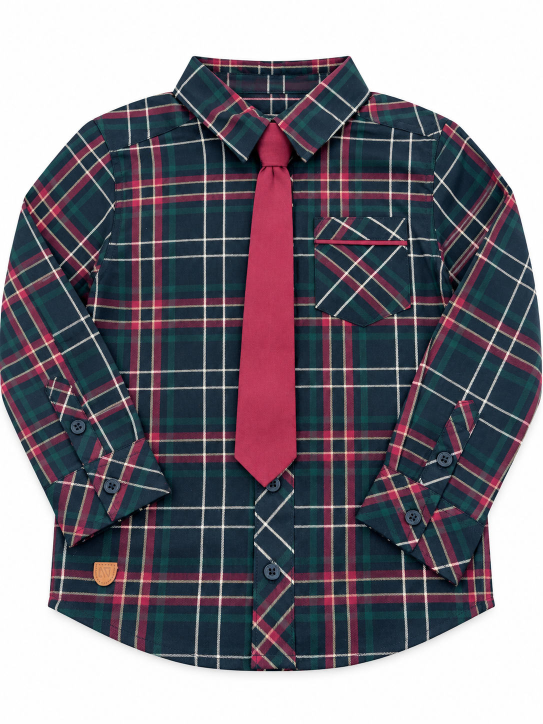 Plaid Shirt Black Forest Green with Tie