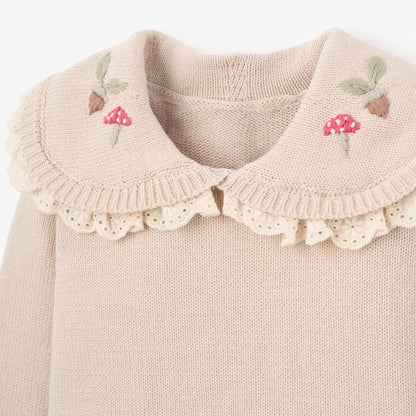 Mushroom Embroidered Collar Sweater Set