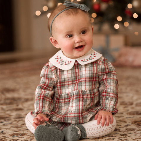 Winter Tartan Bubble with Embroiderd Collar