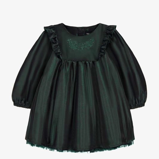 Emerald Long Sleeve Ruffle Dress