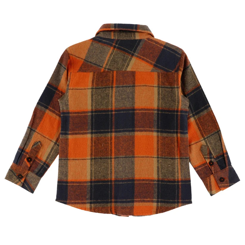 Long-Sleeve Rust Blue Plaid Shirt