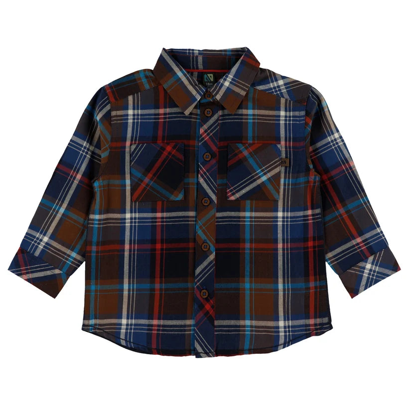 Baby Boy Brown Blue Plaid Shirt