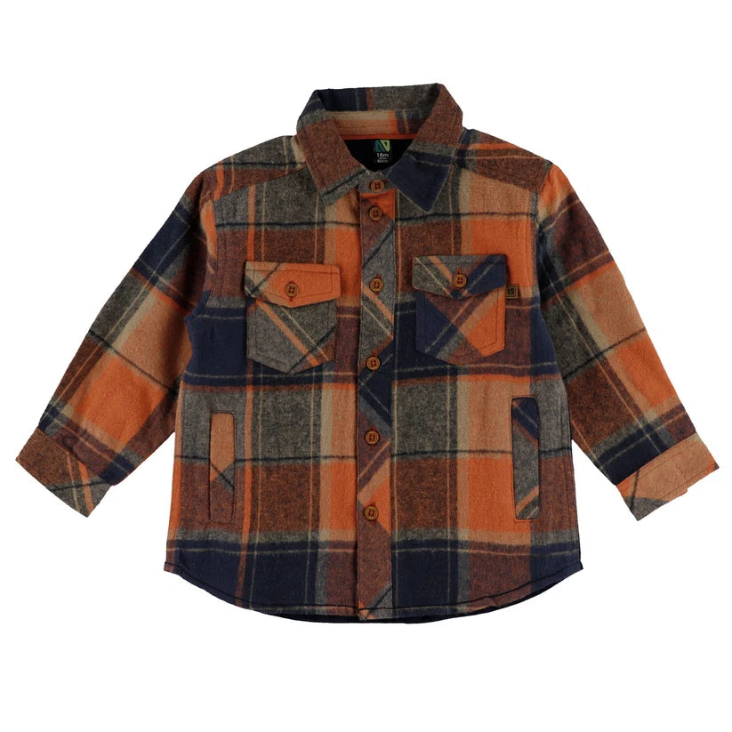 Baby Boy Rust Blue Plaid Shirt