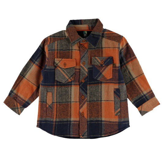 Baby Boy Rust Blue Plaid Shirt