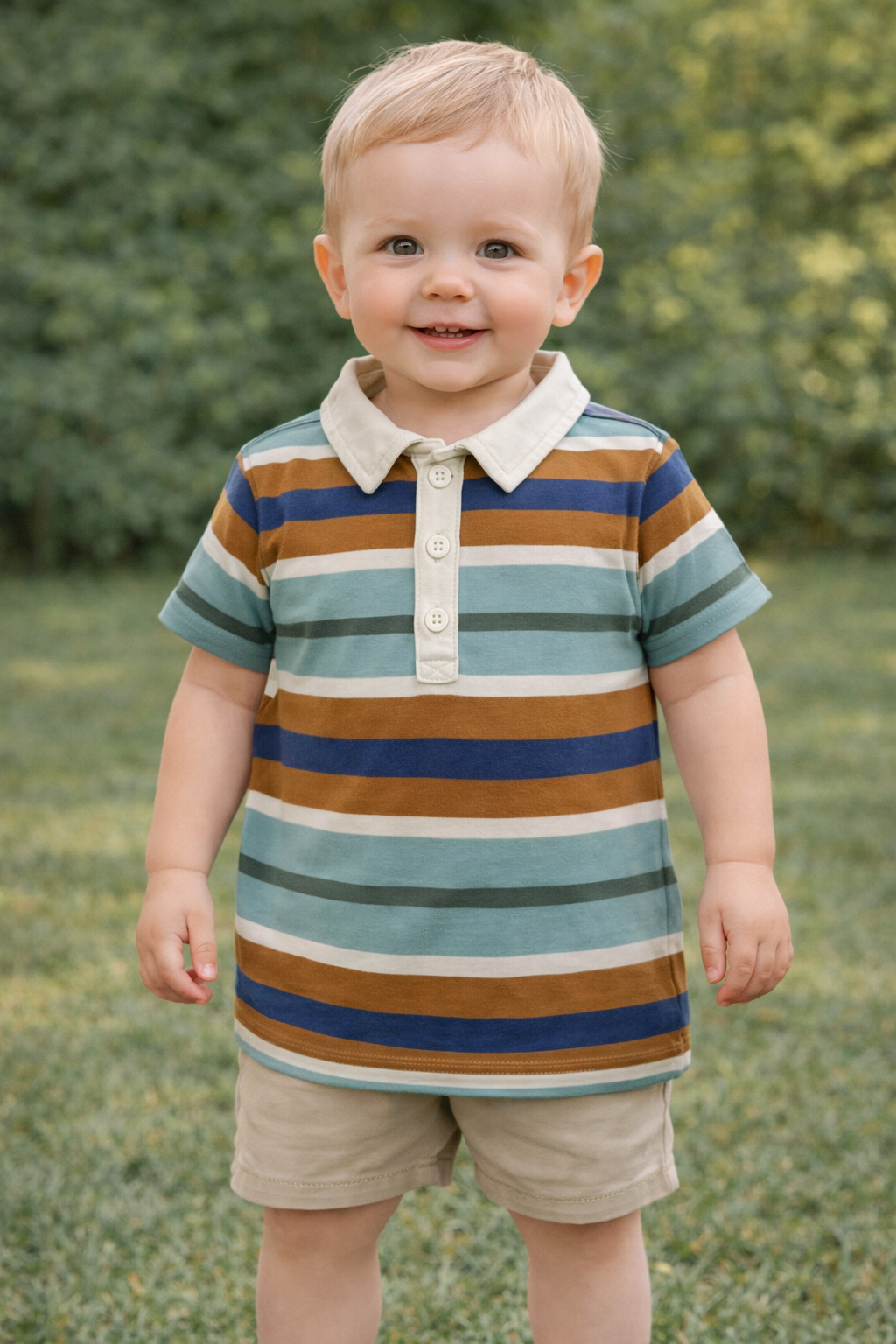 Stripe Blue Tan Polo
