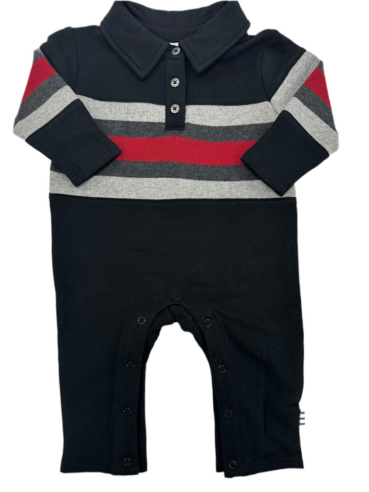 Stripe Polo Romper Black