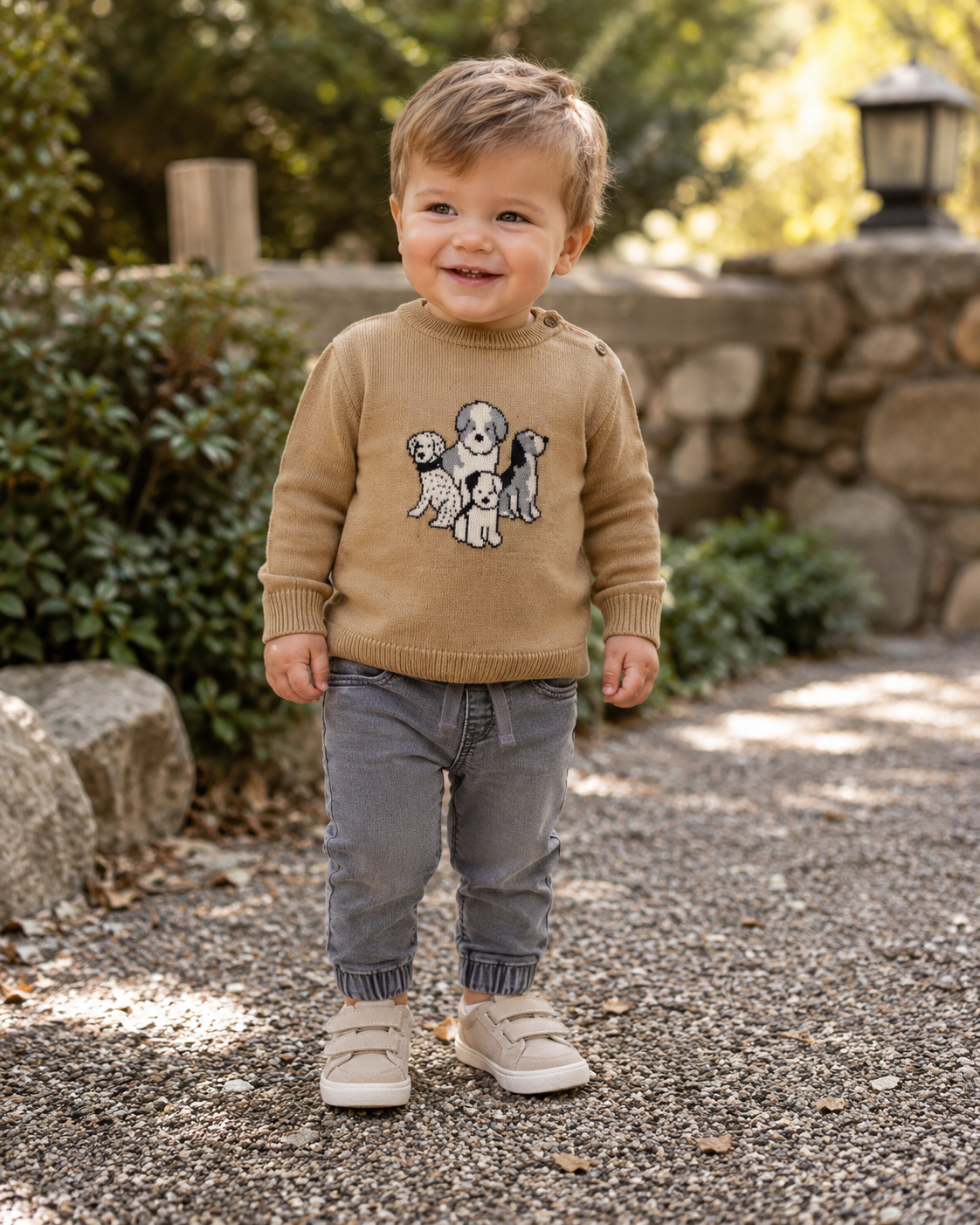 Beige Puppy Crew Sweater