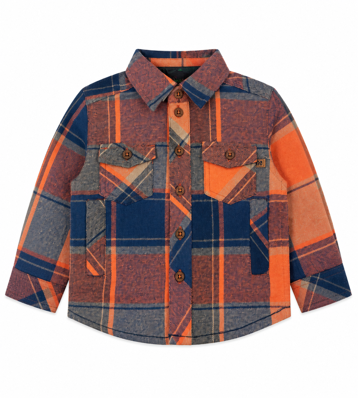 Long-Sleeve Rust Blue Plaid Shirt