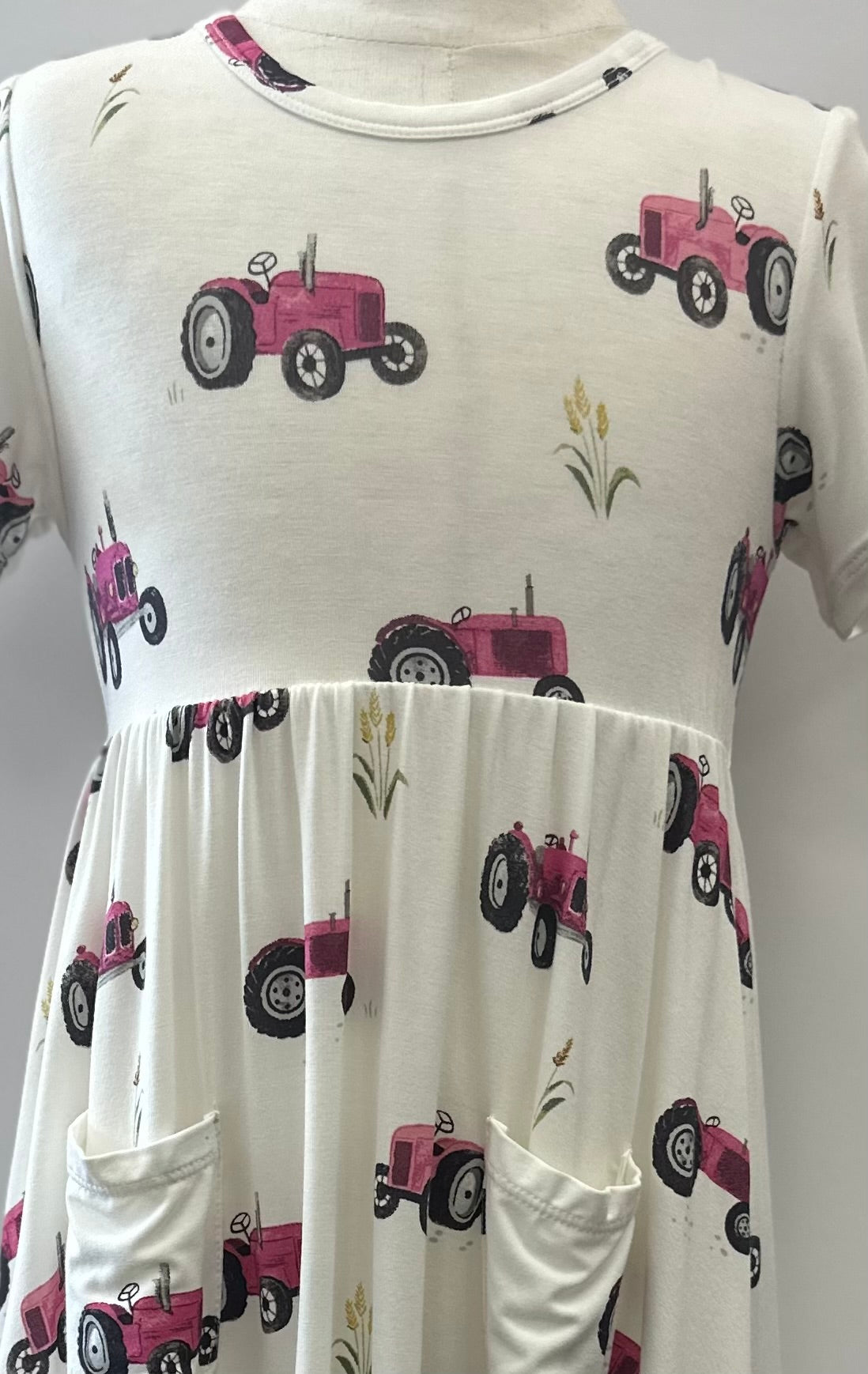 Pink Tractors Twirl Dress