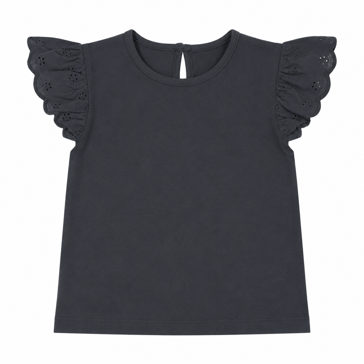 Dark Grey Top with Eyelet Ruffles Sleeves