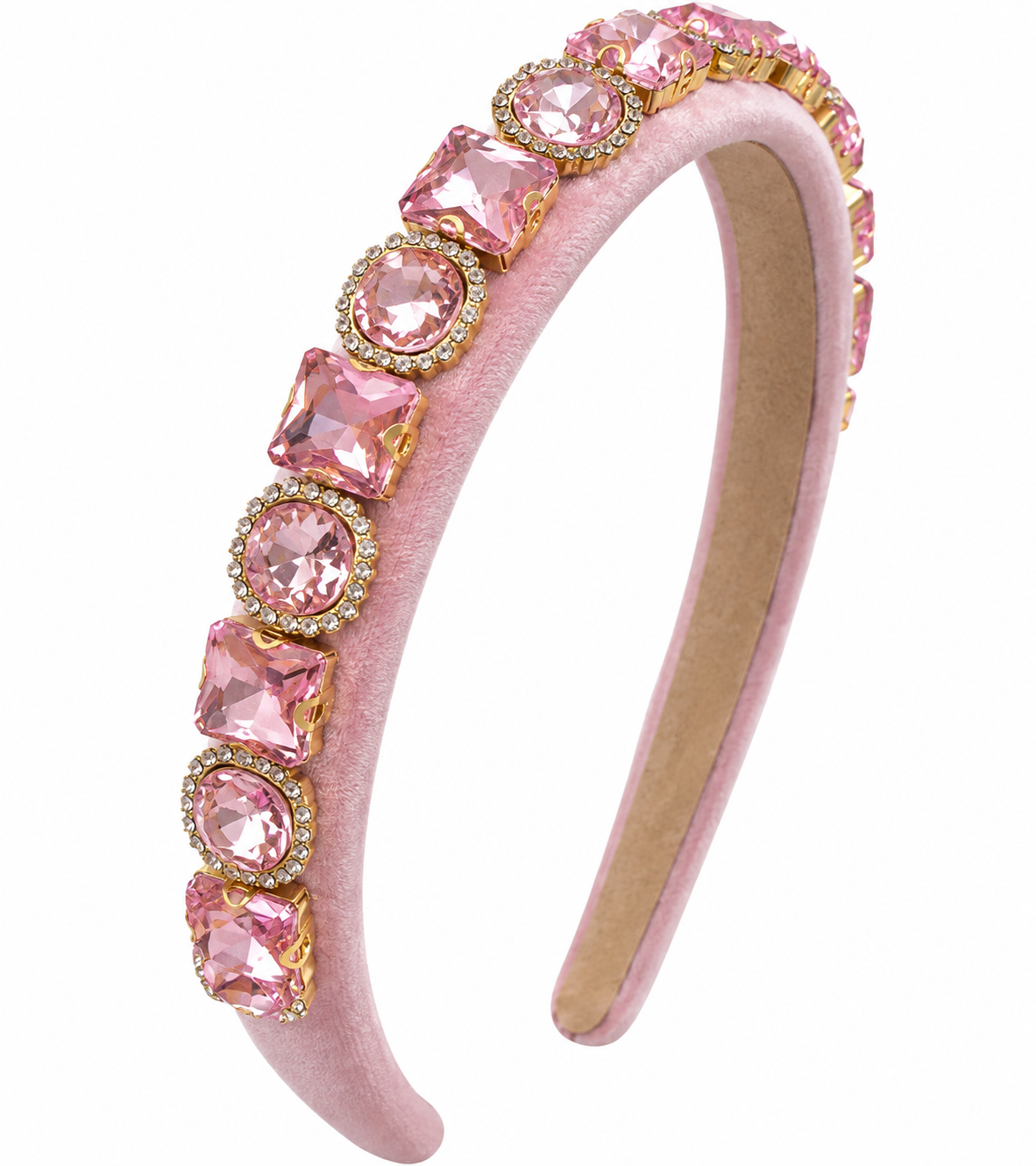 Jeweled Thin Pink Velvet Headband