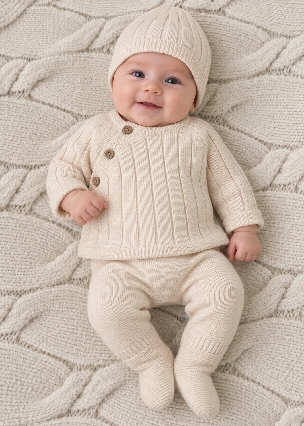 Cream Knit 3pc Set with Wooden Buttons