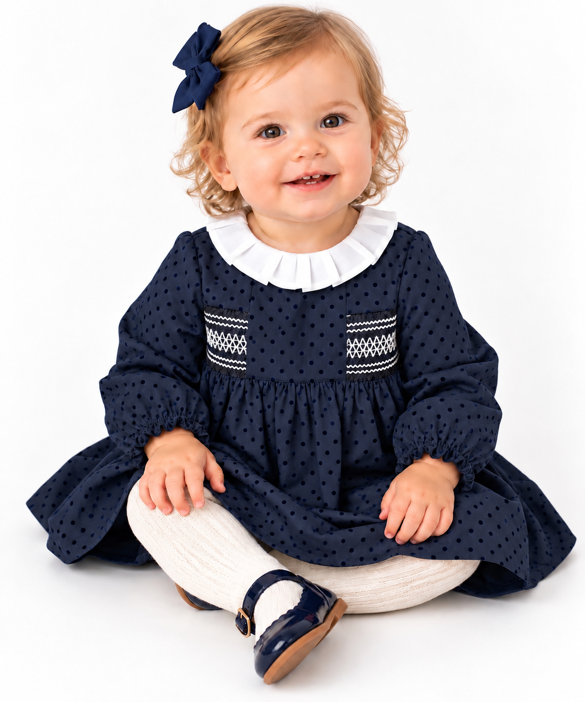 Navy Flocked Dress