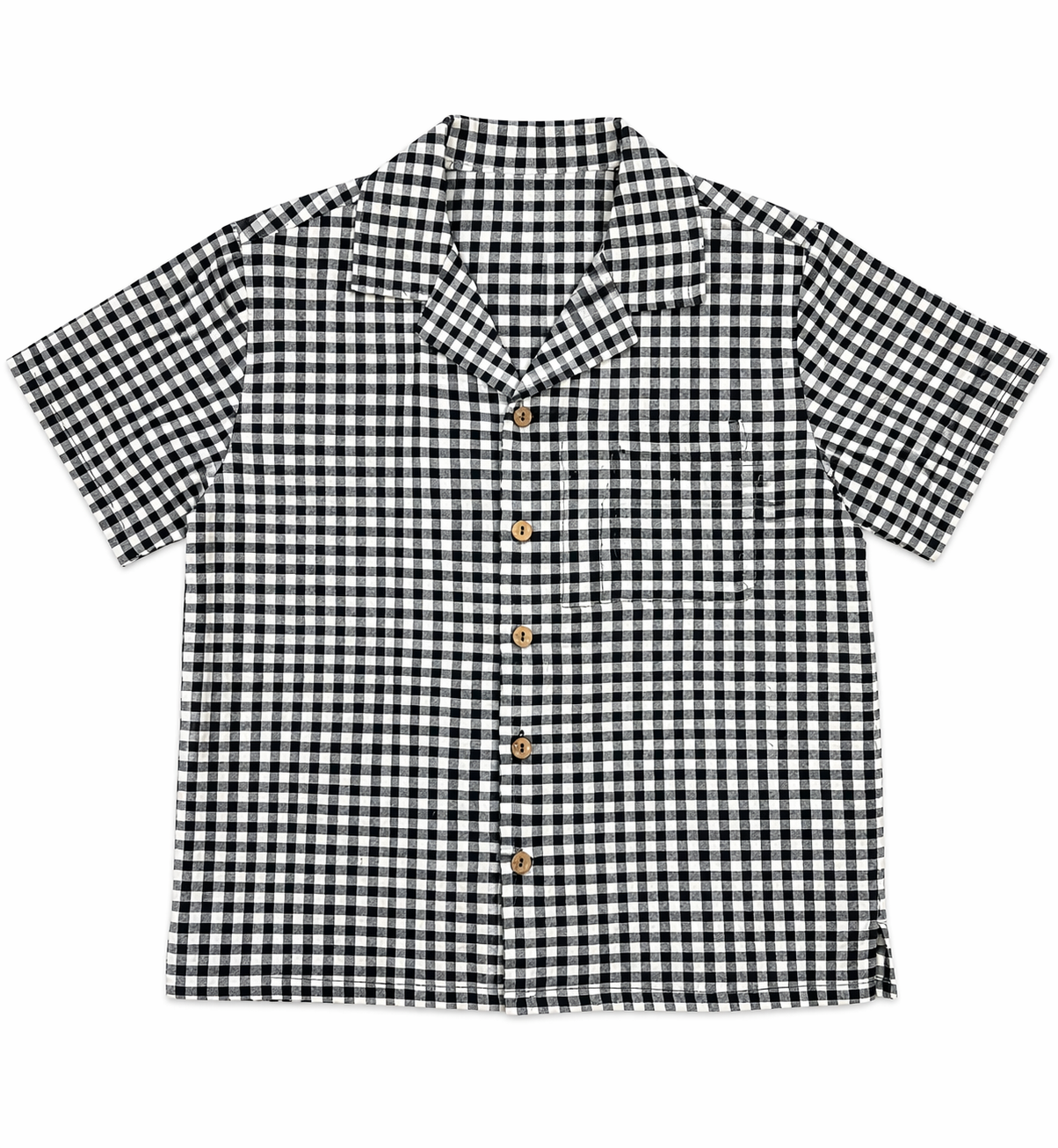 Lapel Collared Shirt Black Check