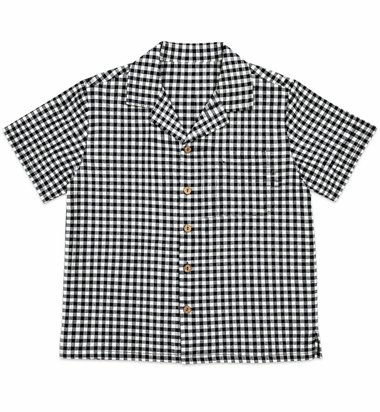 Lapel Collared Shirt Black Check